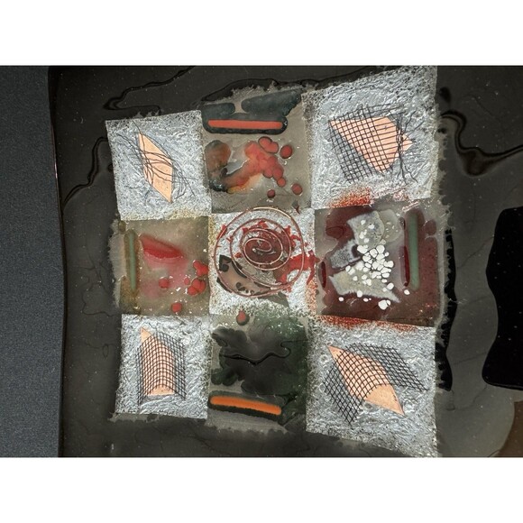 Decorative Square Platter Handmade Fused Glass Patchwork Centerpiece  8.25" - Picture 5 of 8